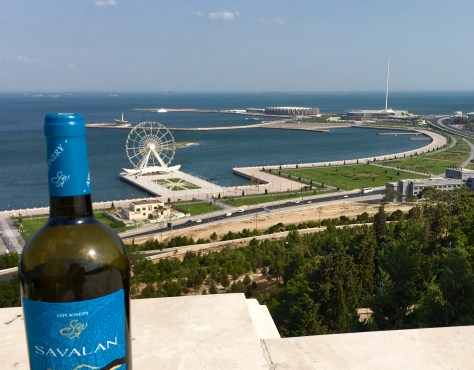 Baku Boulevard with the Ferris Wheel, Flag square and the Crystal Hall (where Eurovision 2012 took place) in in the distance