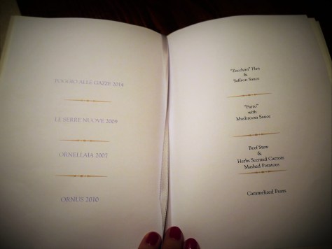 Dinner and wine menu ornellaia